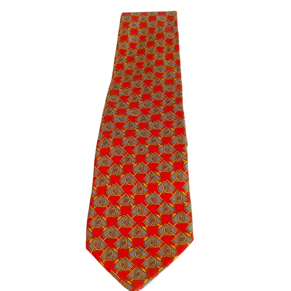 Vintage GUCCI Red Multi-Color Chain Link Silk Tie